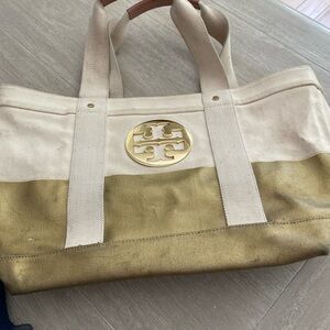 Tory Burch Beige and Gold Tote